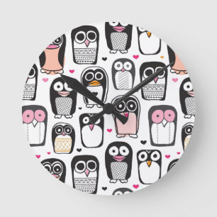 penguin bird illustration background round clock