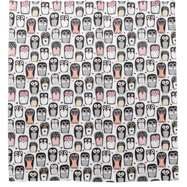 penguin bird illustration background shower curtain (Front)