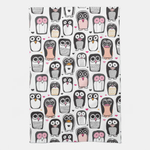 penguin bird illustration background tea towel