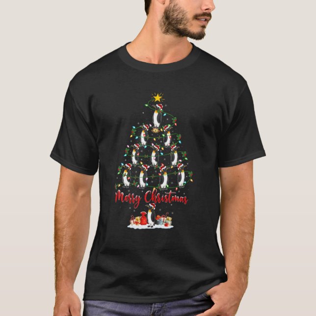 Penguin Bird Lover Matching Santa Penguin Christma T-Shirt (Front)