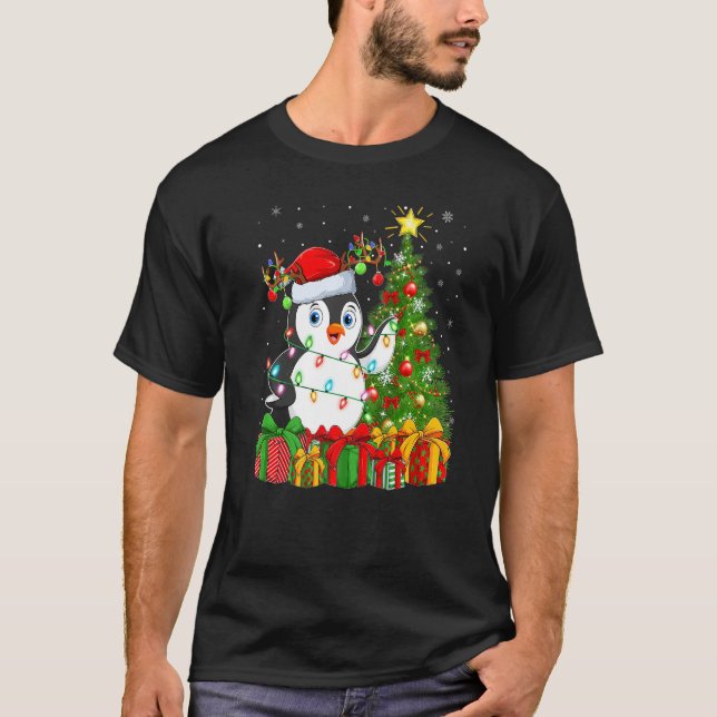 Penguin Bird  Xmas Holiday Santa Penguin Christmas T-Shirt (Front)