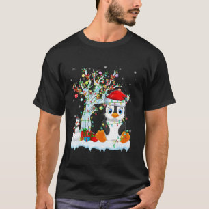Penguin Bird Xmas Lighting Tree Santa Hat Penguin T-Shirt
