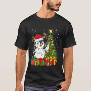 Penguin Bird Xmas Tree Lighting Santa Hat Penguin T-Shirt