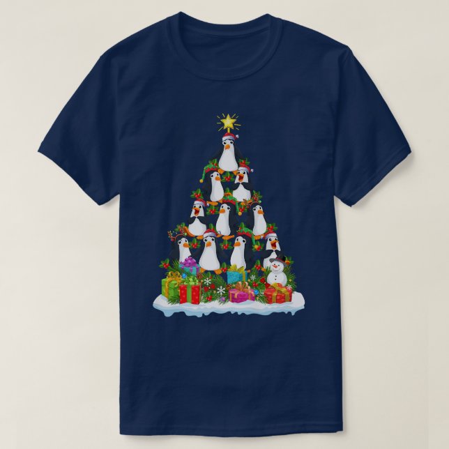 Penguin Bird Xmas Tree Lighting Santa Penguin Chri T-Shirt (Design Front)