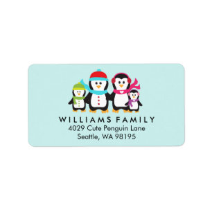 Penguin Birds Family Christmas Winter Holiday Label