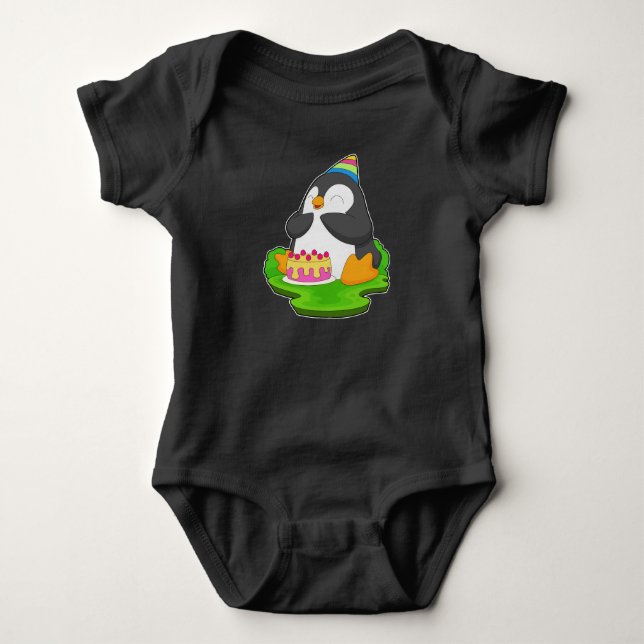 Penguin Birthday Cake Baby Bodysuit (Front)