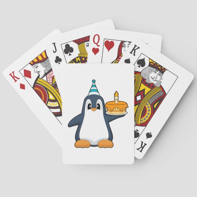 Penguin Birthday Candle Cake Playing Cards (Back)