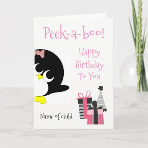 Penguin birthday card for young girl