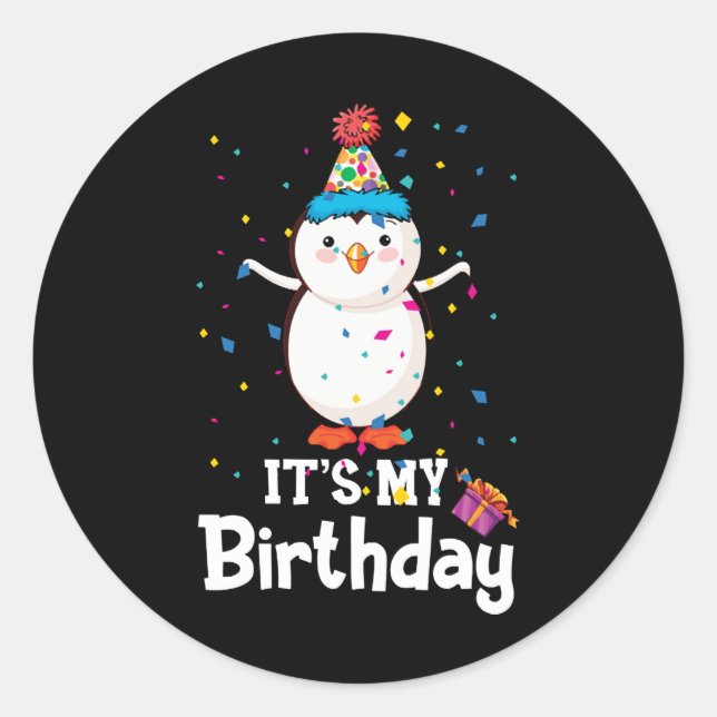 Penguin Birthday Happy Birthday To Me Classic Round Sticker (Front)