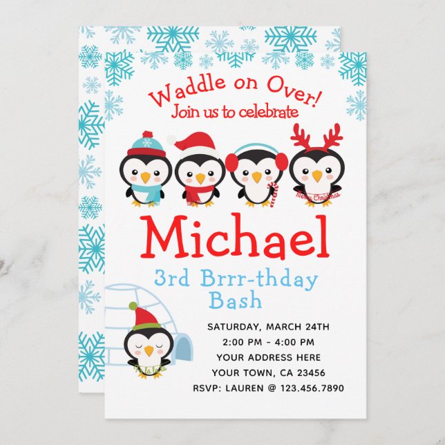 Penguin Birthday Invitation (Front/Back)