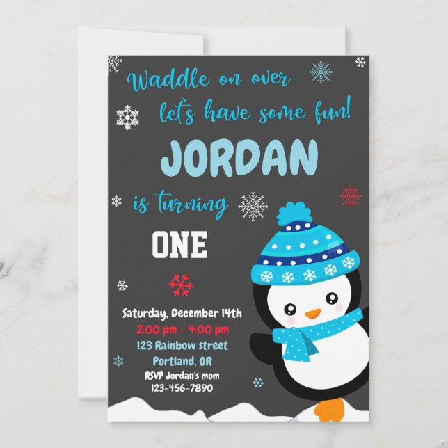 Penguin birthday invitation Holiday invitation (Front)