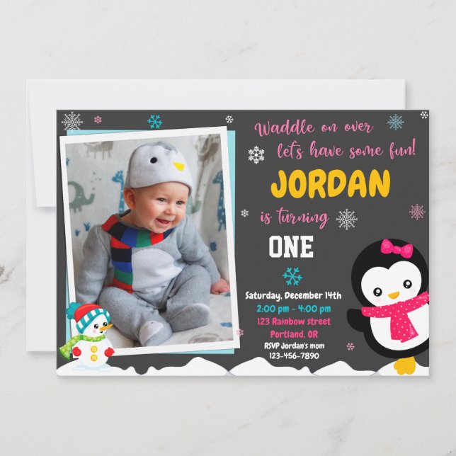Penguin birthday invitation Penguin invitation (Front)
