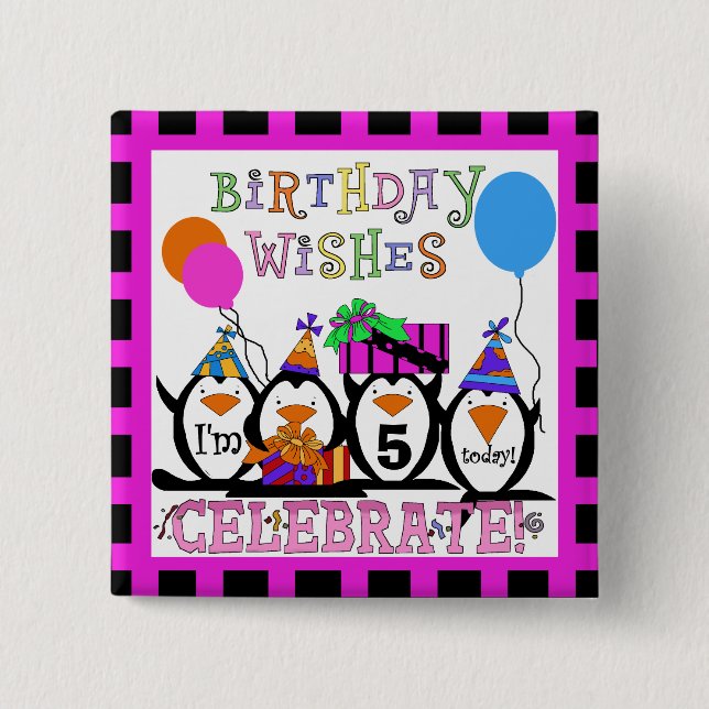 Penguin Birthday Party Button (Front)