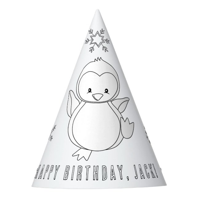 Penguin Birthday Party - Colour Your Own Party Hat (Front)