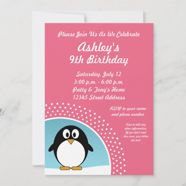 Penguin Birthday Party Invitation (Front)