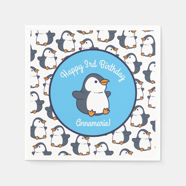 Penguin Birthday Party Napkin (Front)