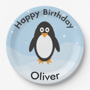 Penguin birthday party plates for winter birthday