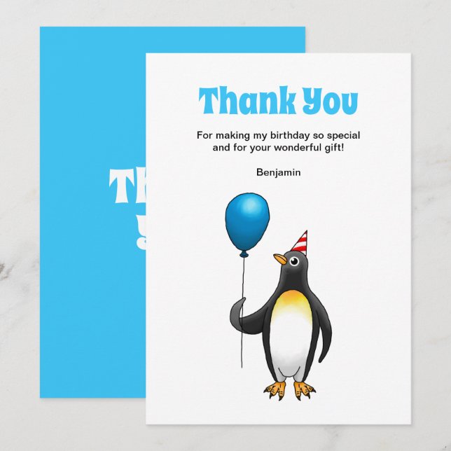 Penguin Birthday Thank You Card (Front/Back)