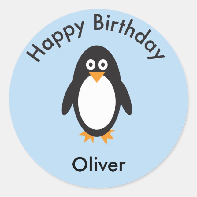Penguin birthday treat favour thank you sticker (Front)