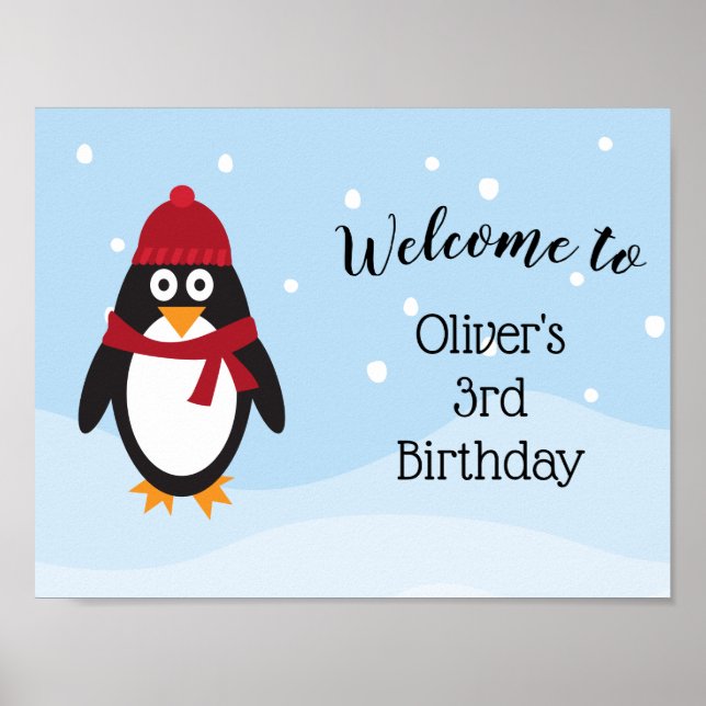 Penguin birthday welcome sign poster - large (Front)