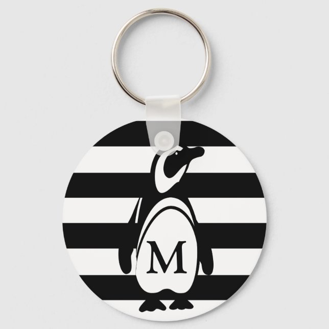 Penguin Black and White Striped Monogram Key Ring (Front)