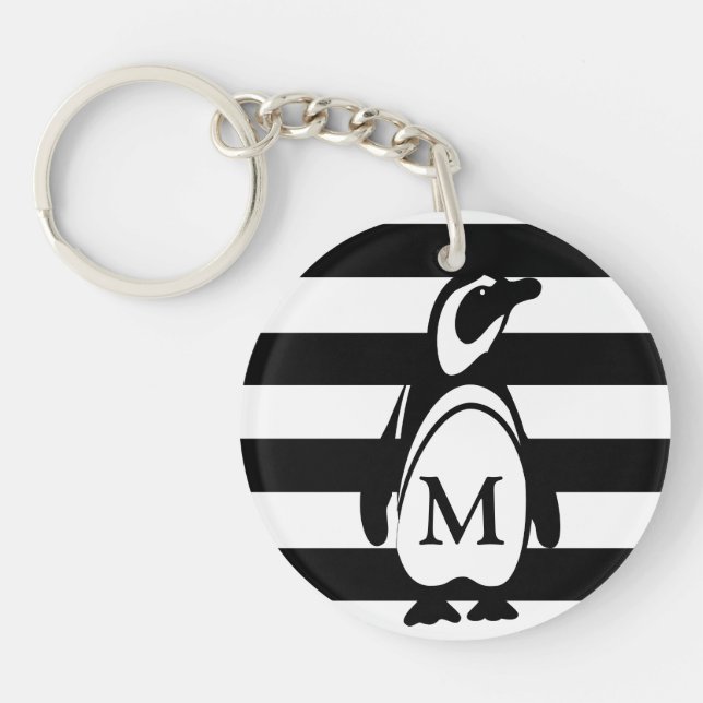 Penguin Black and White Striped Monogram Key Ring (Front)