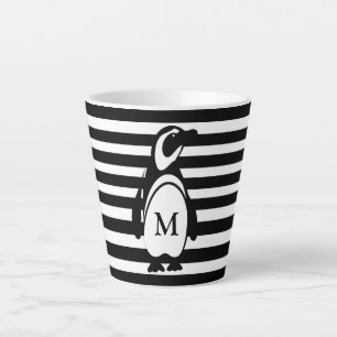 Penguin Black and White Striped Monogram Latte Mug