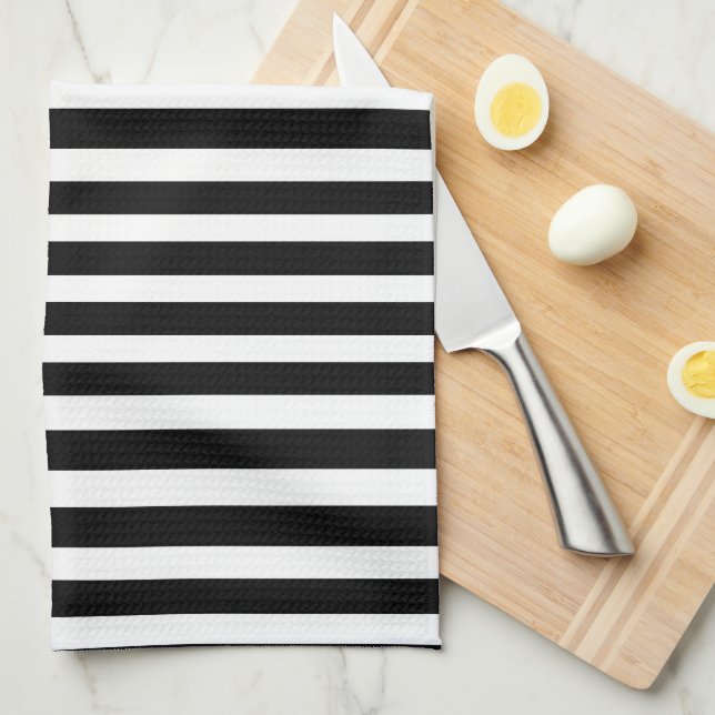 Penguin Black and White Stripes Monogram Tea Towel (Quarter Fold)