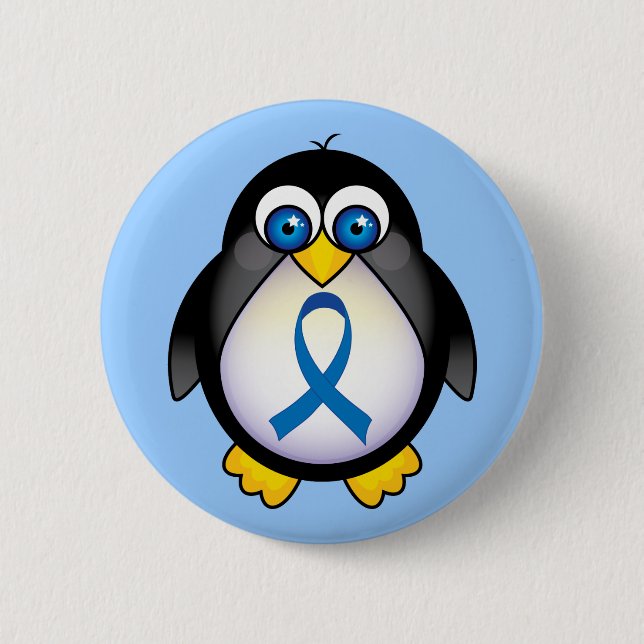 Penguin Blue Ribbon Awareness 6 Cm Round Badge (Front)