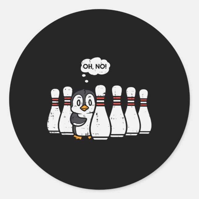 Penguin Bowling Pins Oh No Funny Bowler Player Men Classic Round Sticker (Front)