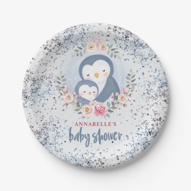 Penguin Boy Baby Shower Paper Plate (Front)