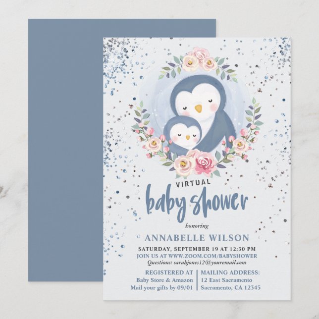 Penguin Boy Baby Virtual Shower Invitation (Front/Back)