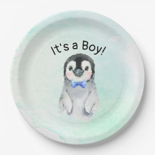 Penguin Boy Winter Baby Shower Paper Plate