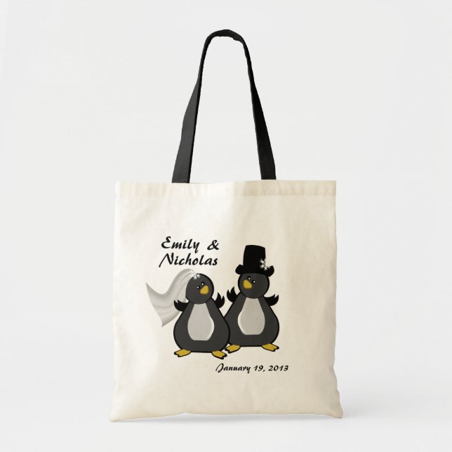 Penguin Bride and Groom Wedding Tote Bag (Front)