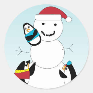 Penguin Building a Snowman Sticker