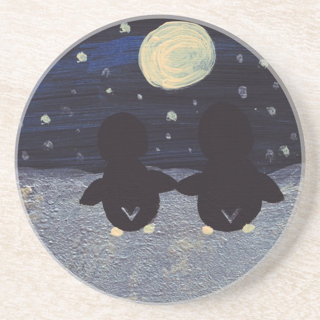 Penguin By Moon Light Coaster (Front)