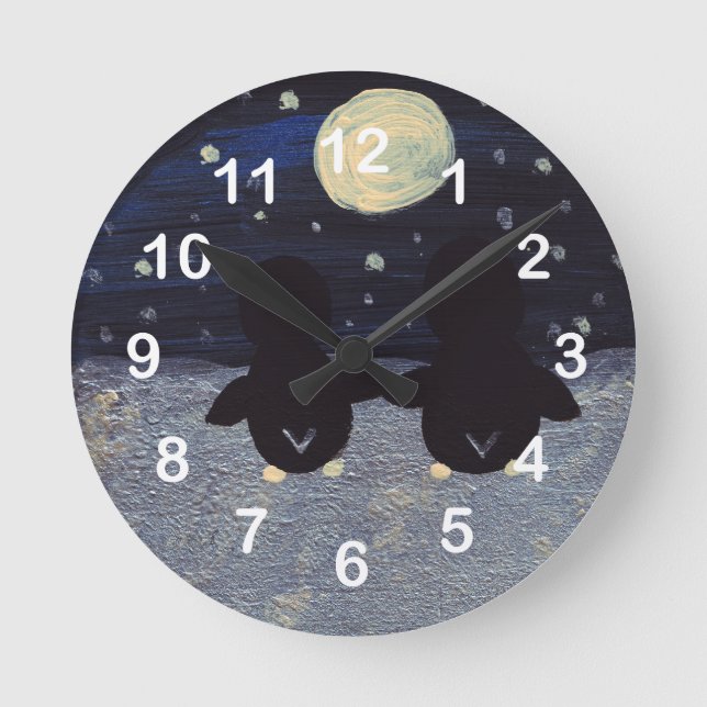 Penguin By Moon Light Round Clock (Front)