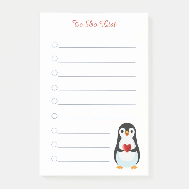 Penguin & calligraphy on white lined post-it notes (Front)
