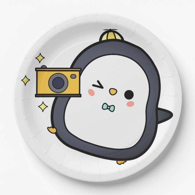 Penguin, Camera, Character Paper Plate (Front)