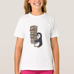 Penguin Carrying Stack of Books Kids T-Shirt