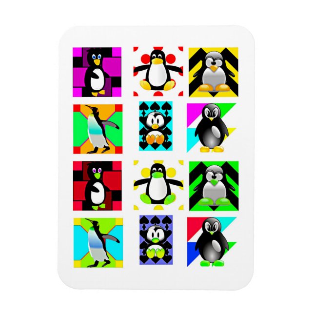 Penguin Cartoon Birds Abstract Art Collage Magnet (Vertical)