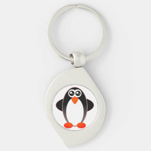Penguin, Cartoon, Black And White Key Ring