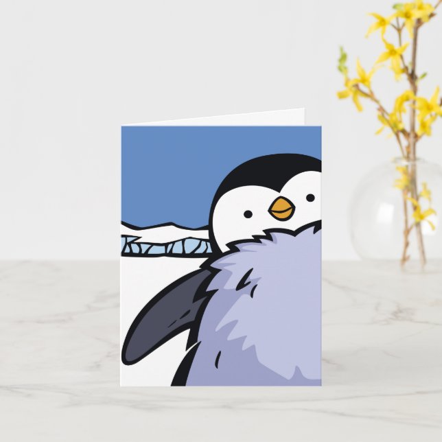 Penguin Chick Close Up Greeting Card (Yellow Flower)