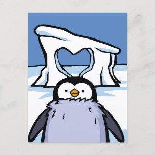 Penguin Chick Heart Post Card