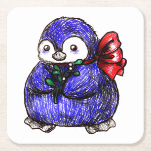 Penguin Chick Square Paper Coaster