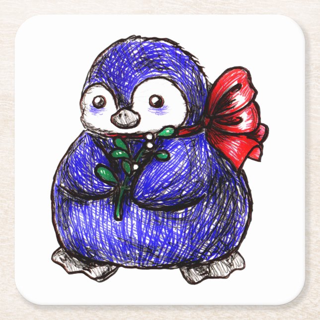Penguin Chick Square Paper Coaster (Front)