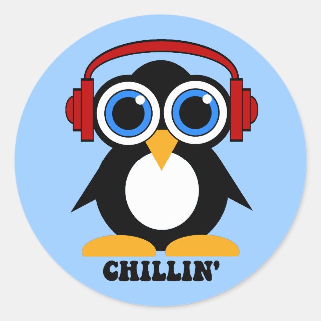 penguin chillin classic round sticker (Front)