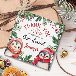 Penguin Christmas 1st Birthday Thank You Favour Tags