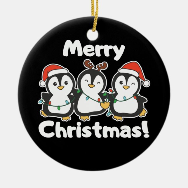 Penguin Christmas Animals Cute Penguins Ceramic Or Ceramic Tree Decoration (Front)