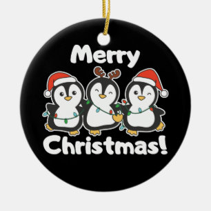 Penguin Christmas Animals Cute Penguins Ceramic Or Tree Decoration